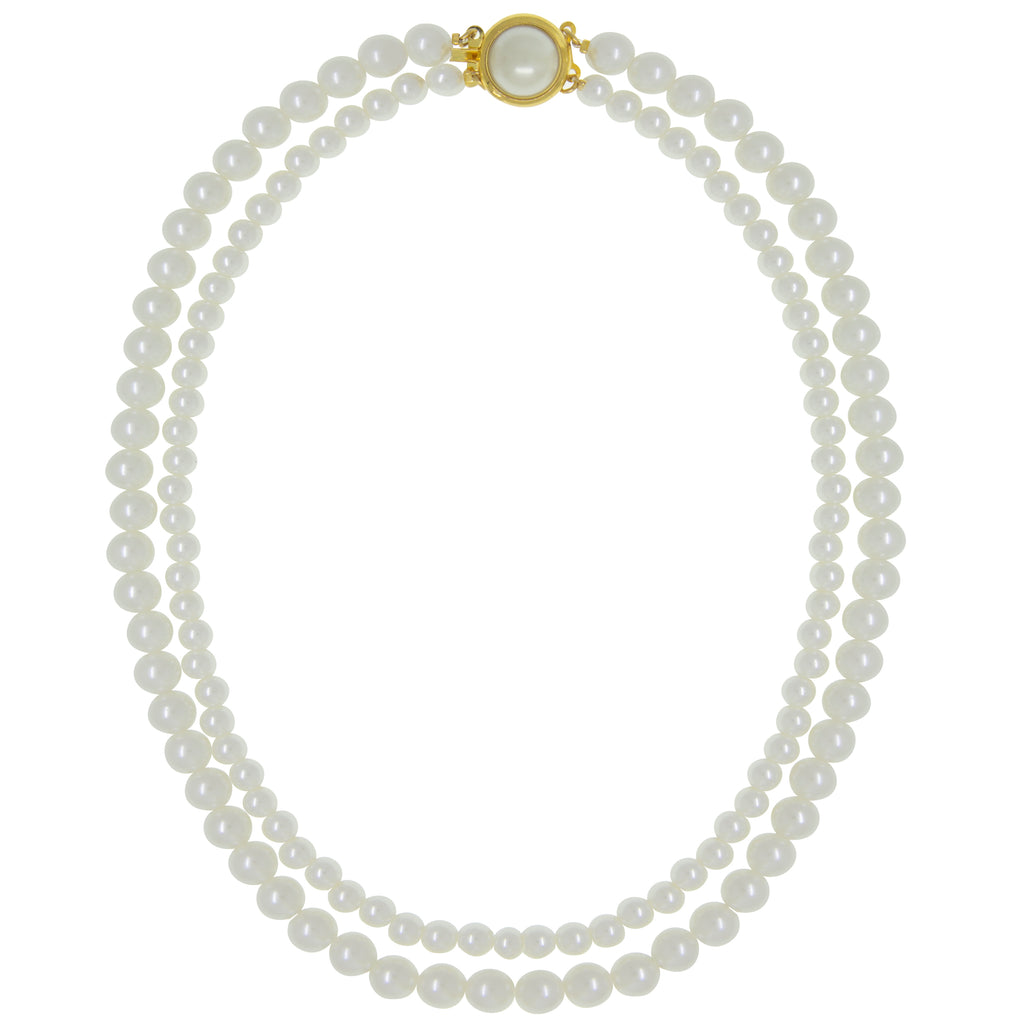 Double Strand Faux Pearl Necklace 16 Inch Chain
