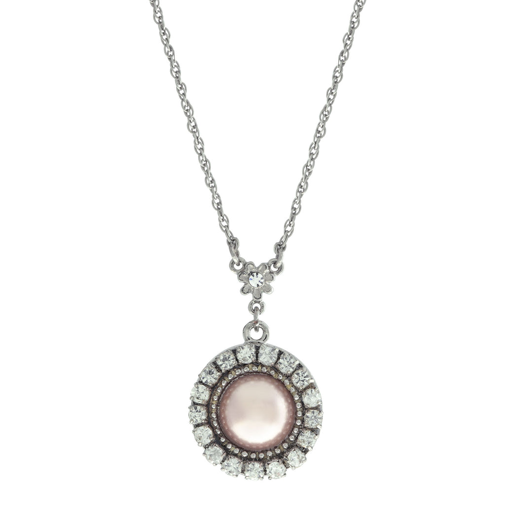 Pink Round Crystal Cultura Pearl Drop Pendant Necklace 16   19 Inch Adjustable