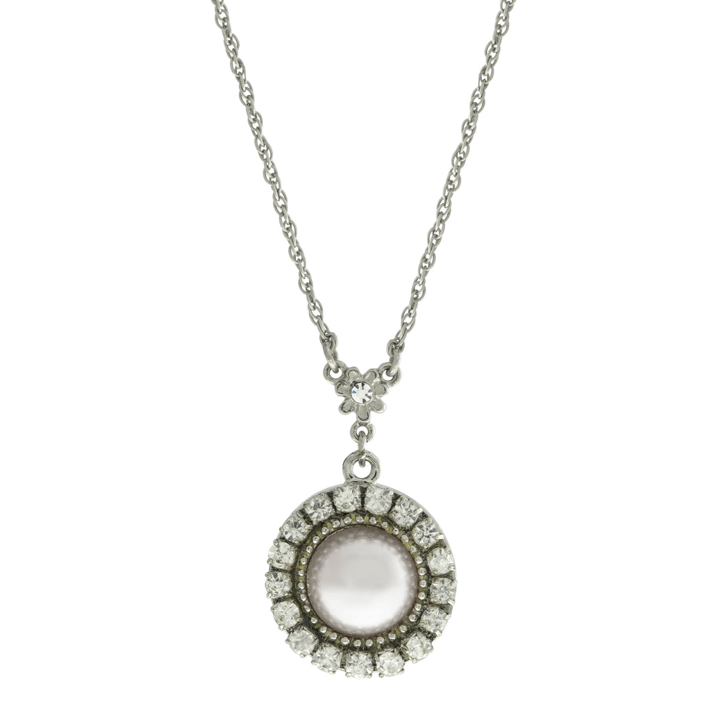White Round Crystal Cultura Pearl Drop Pendant Necklace 16   19 Inch Adjustable
