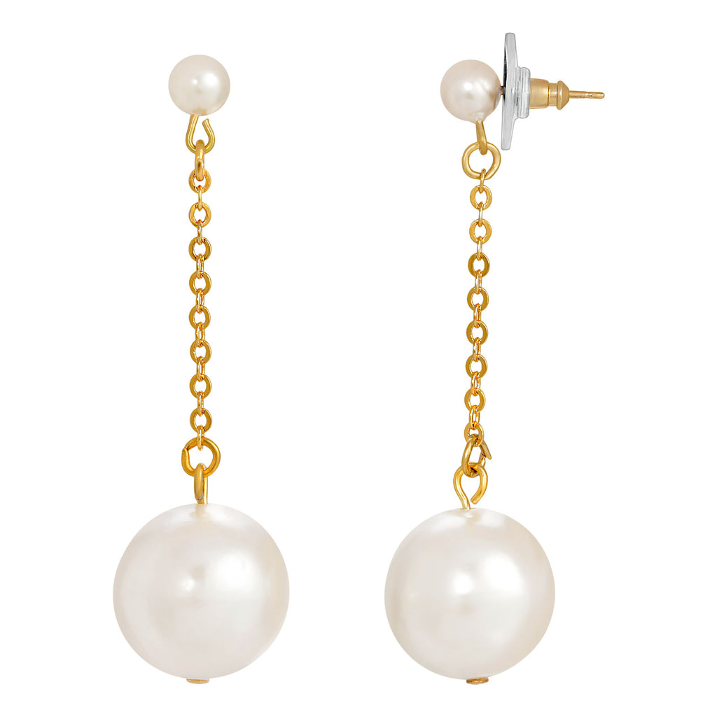 White Faux Pearl Chain Drop Earrings
