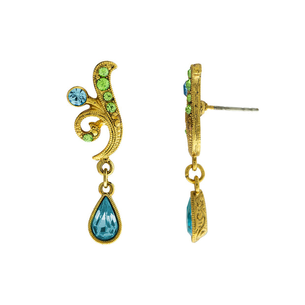 Gold Tone Aqua And Green Drop Earrings
