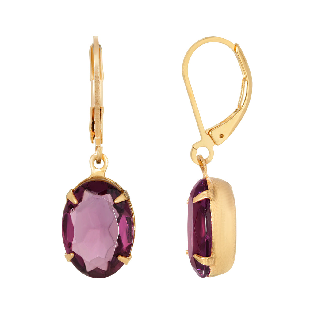 14k Gold Dipped Purple Oval Drop Earrings