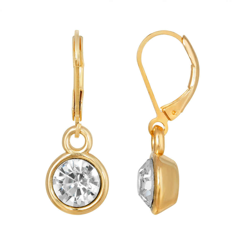 Gold Tone Round Clear Crystal Drop Earrings