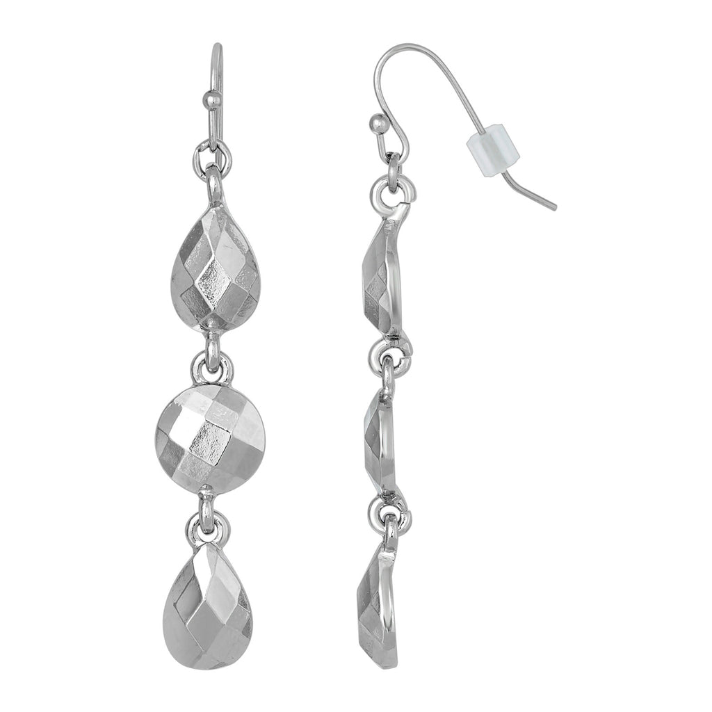 Faceted Teardrop And Round Shape Linear Earrings