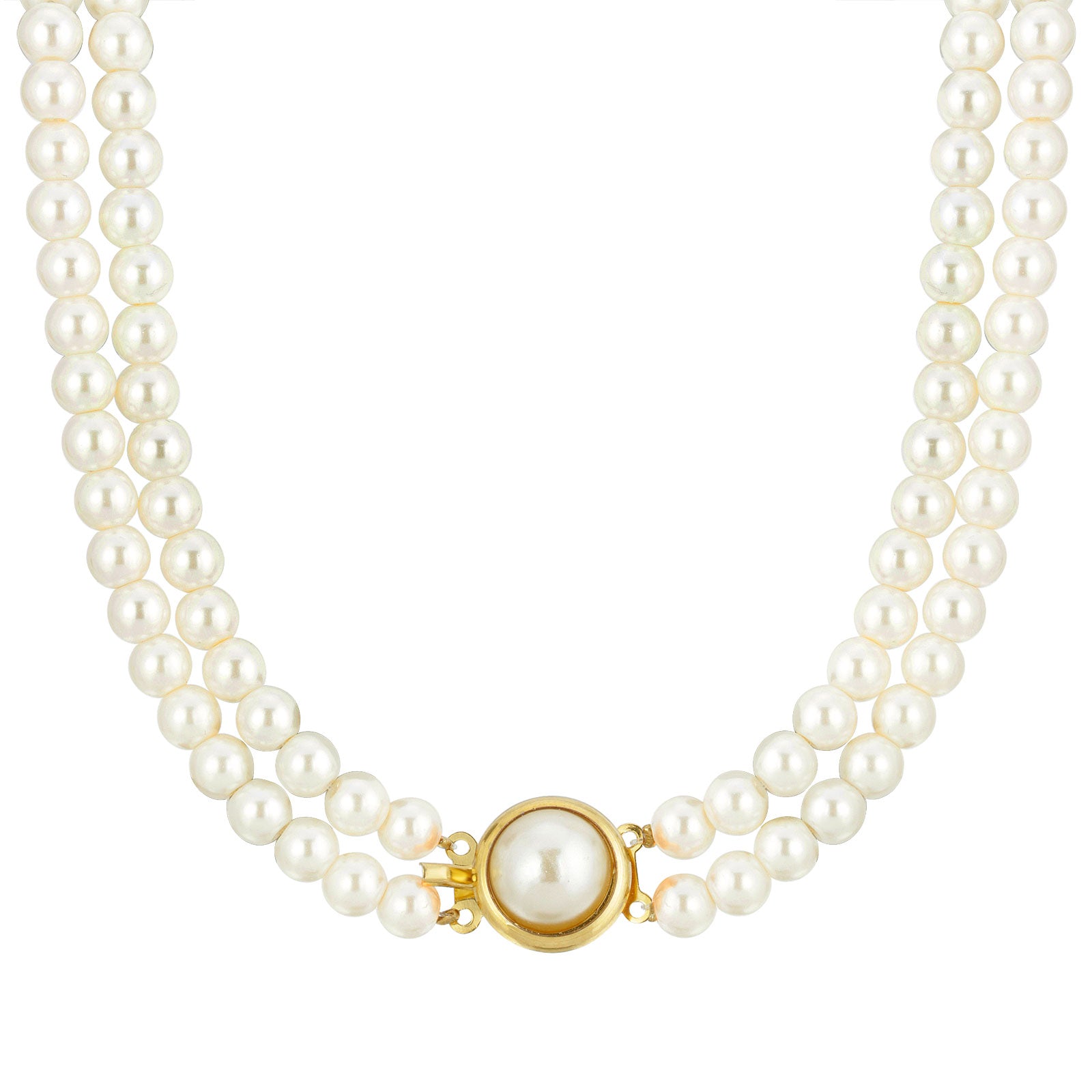 Akoya Pearl Diamond 2-Strand Gold Necklace 7.5 mm 19.25