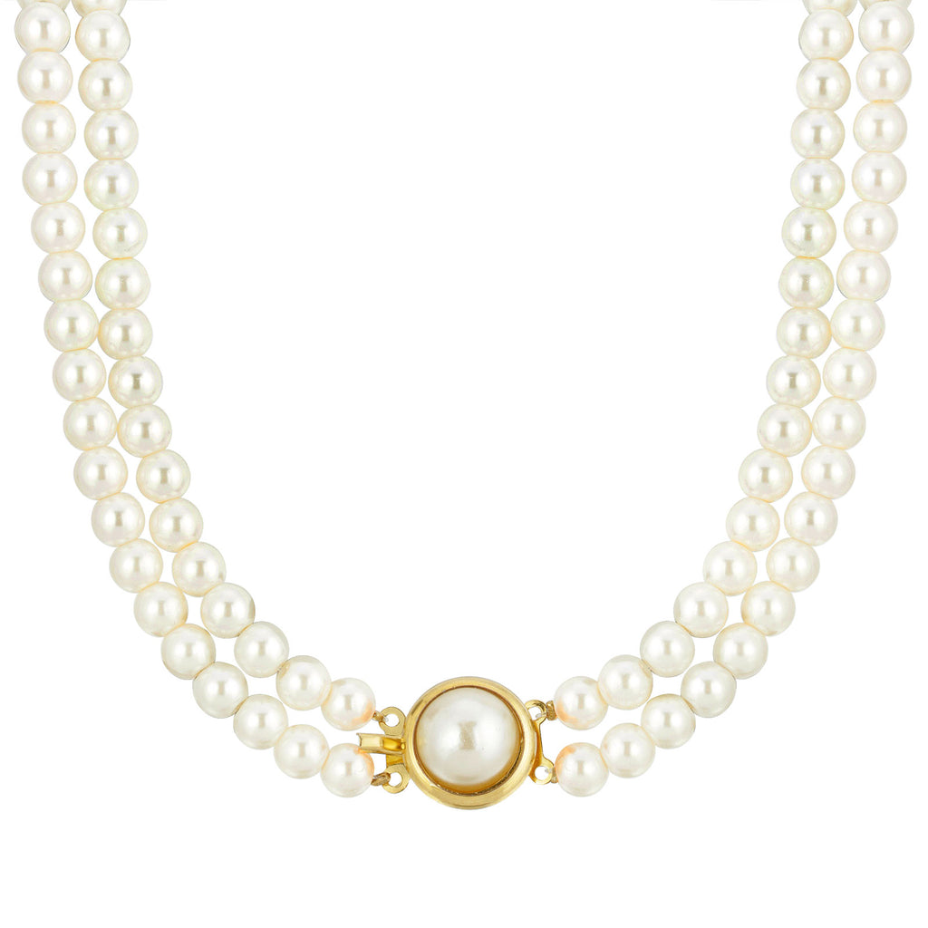 Classic Double Strand Faux Pearl Necklace 16"