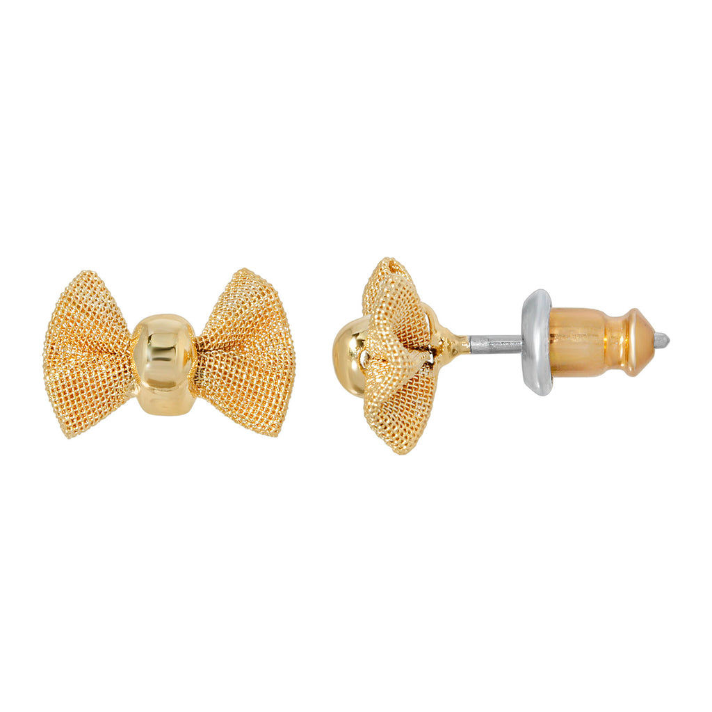 14K Gold Dipped Petite Mesh Bow Stud Earring