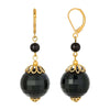 1928 Jewelry Round Black Faceted Beaded Dangle Earrings