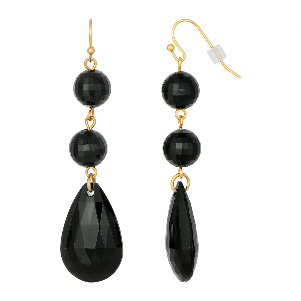 Black Round And Briolette Drop Earrings