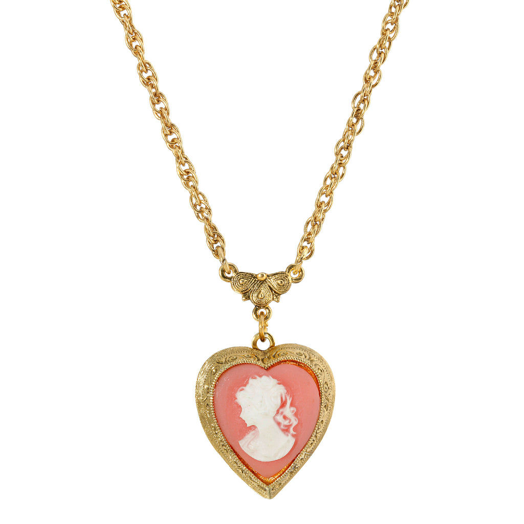 Jewelry 14k Gold Dipped Heart Cameo Locket Necklace 16   22 inch Adjustable