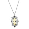 1928 Jewelry Oval Matte Black & Ivory Cameo Crystal Pendant Necklace 18