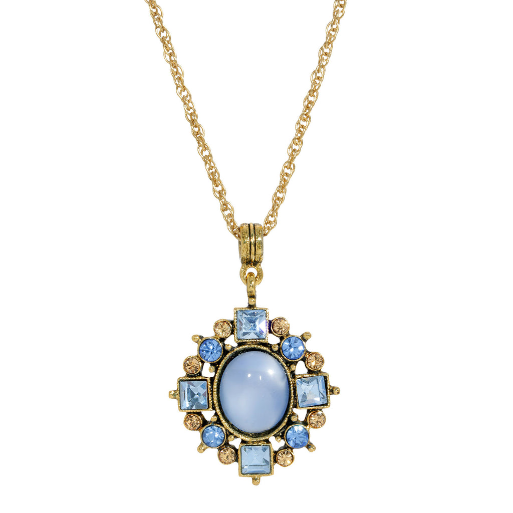 Gold Tone Multi Crystal And Oval Stone Necklace Light Blue