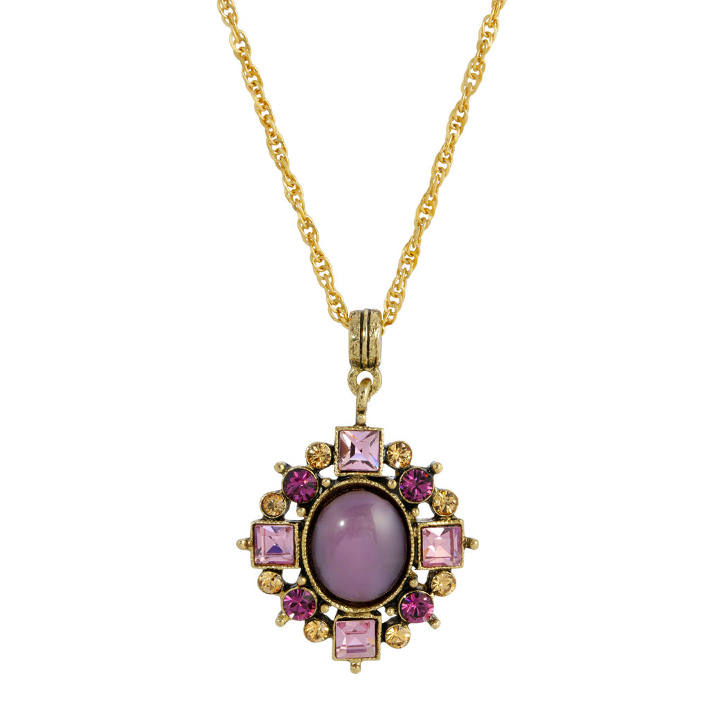 Gold Tone Multi Crystal And Oval Stone Necklace Purple