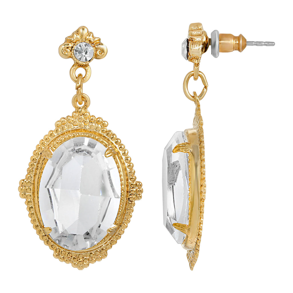 Crystal Clear Antique Style Oval Post Austrian Crystal Elements Drop Earrings