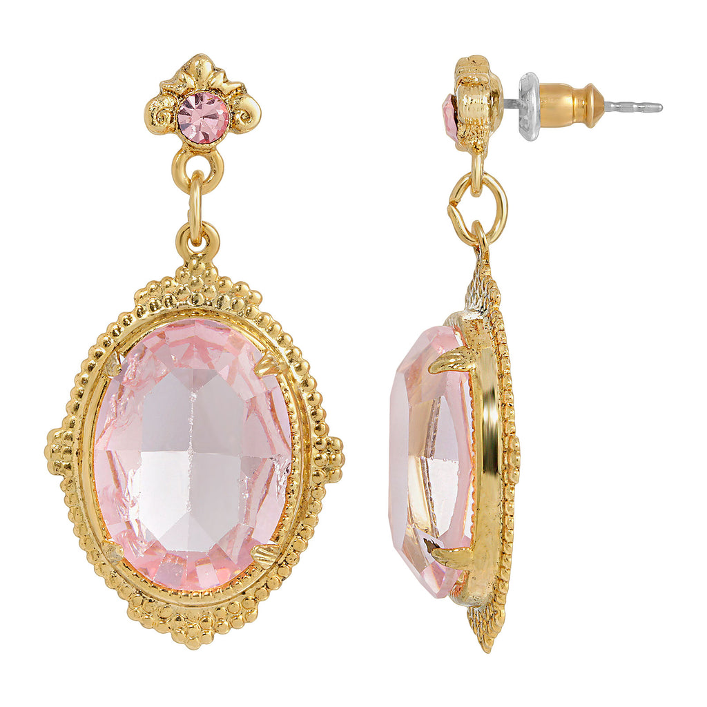 Pink Antique Style Oval Post Austrian Crystal Elements Drop Earrings