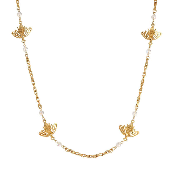 Quadruple Bee AB Crystals Chain Necklace 40