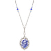 1928 Jewelry Light Sapphire Crystal Blue Willow Pagoda Oval Swivel Pendant Necklace 30