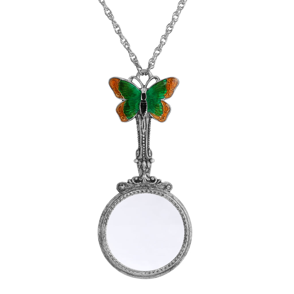 Metamorphic Butterfly Magnifying Glass Necklace 28"