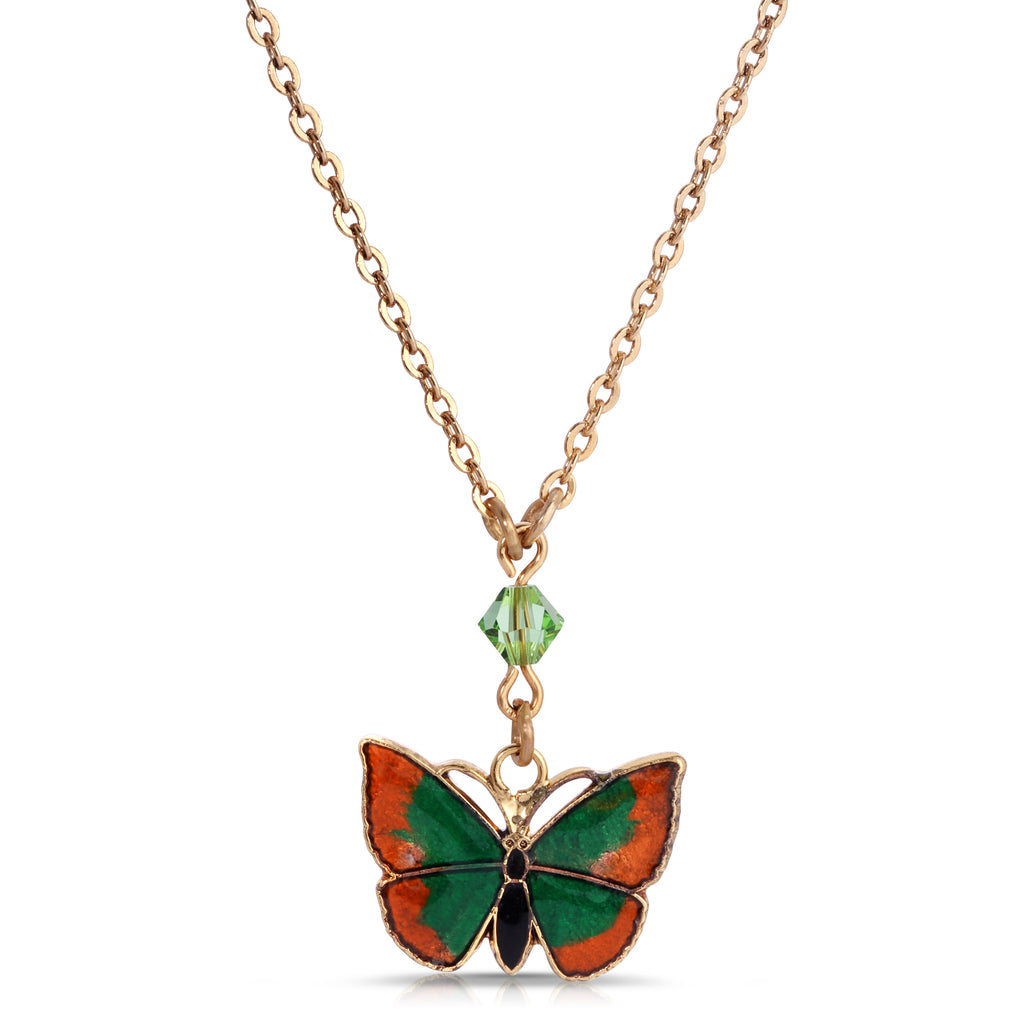 Metamorphic Butterfly Pendant Peridot Crystal Necklace 15" + 3" Extender