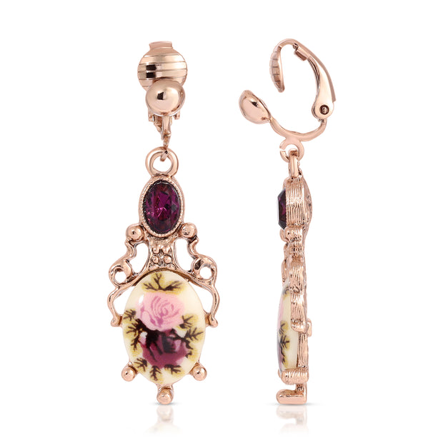 Manor House Floral Stone & Purple Crystal Clip On Earrings