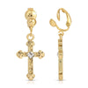1928 Spiritual Crystal Accent Ornate Cross Drop Clip On Earrings