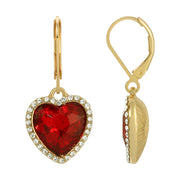Red Stone Heart Crystal Drop Earrings