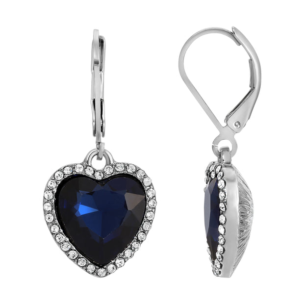 Dark Blue Stone Heart Crystal Drop Earrings