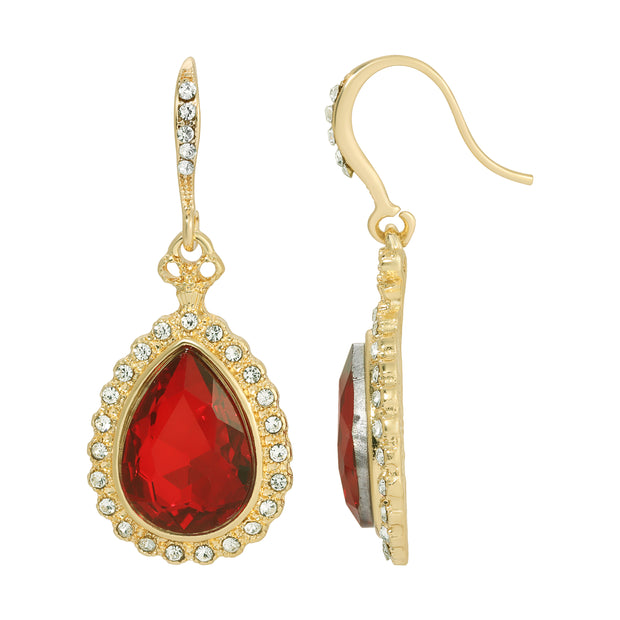 Red Stone Teardrop Crystal Drop Earrings
