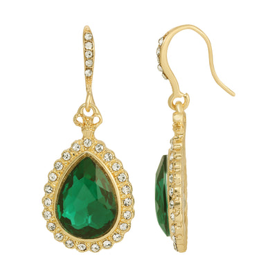 Green Stone Teardrop Crystal Drop Earrings
