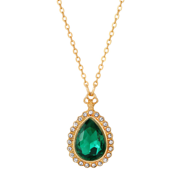 Green Stone Teardrop Crystal Necklace 16" + 3" Extender