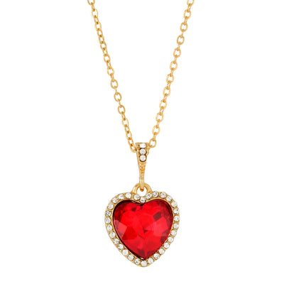 Red Stone Heart Crystal Necklace 16" + 3" Extender