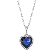 Dark Blue Stone Heart Crystal Necklace 16" + 3" Extender