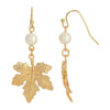 1928 Jewelry Leaf Faux Pearl Dangle Earrings