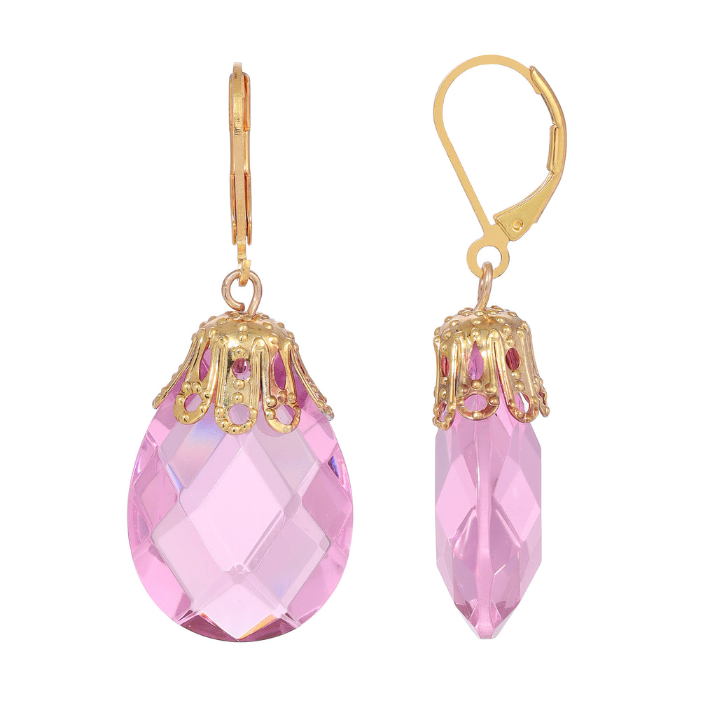 Women's Lux Briolette Glass Stone Teardrop Earrings (Light Rose Pink)