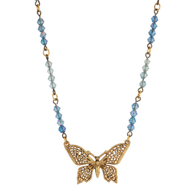 Sapphire AB Blue Crystal Butterfly Pendant Necklace 16" + 3" Extender
