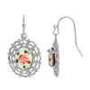 1928 Jewelry Oval Filigree Artisan Pink Flower Stone Drop Earrings