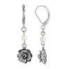 1928 Jewelry Flower & Faux Pearl Dangle Earrings