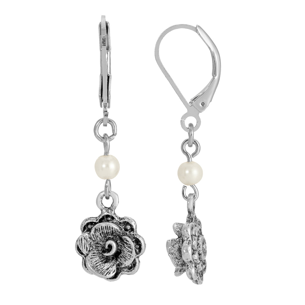 1928 jewelry flower faux pearl drop earrings