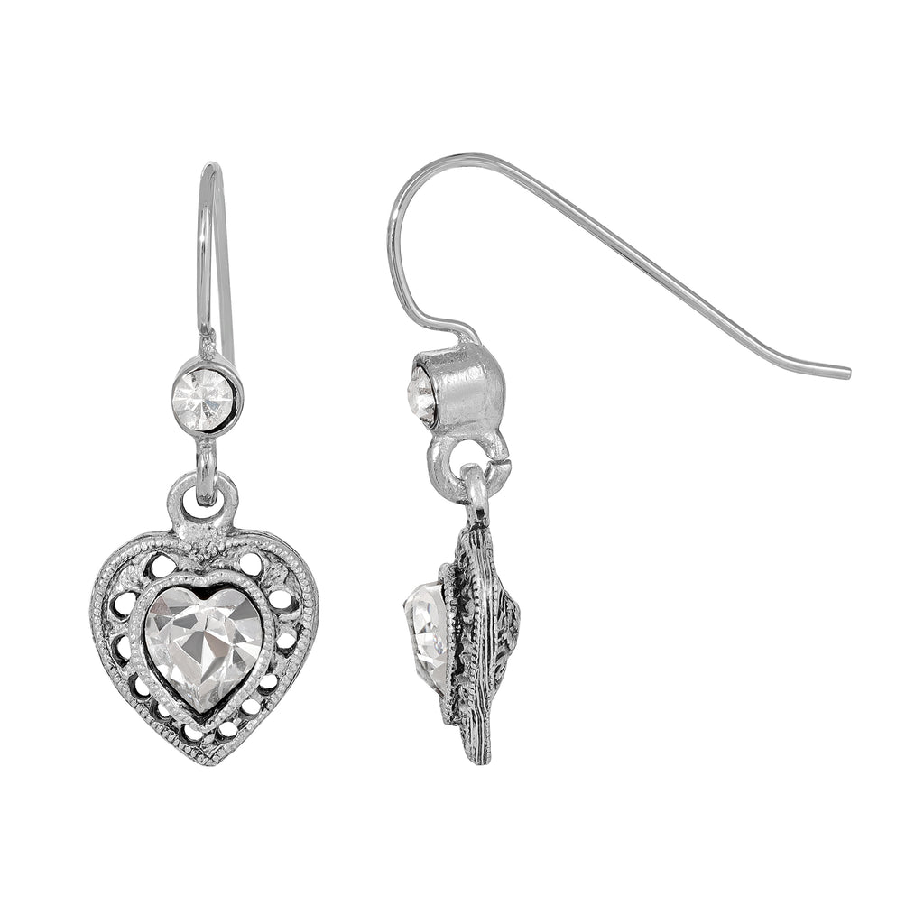 1928 jewelry antiqued heart crystal drop earrings