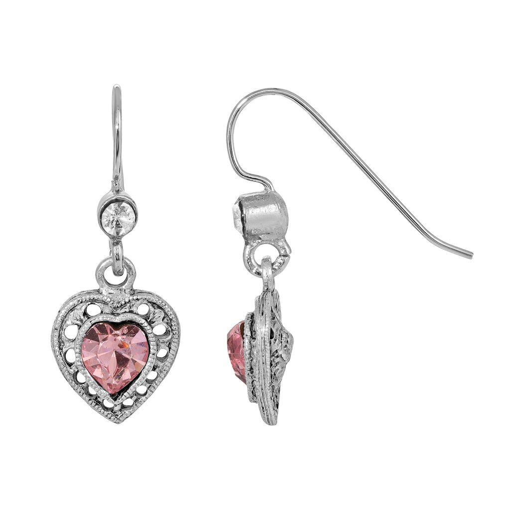 Antiqued Heart Crystal Drop Earrings