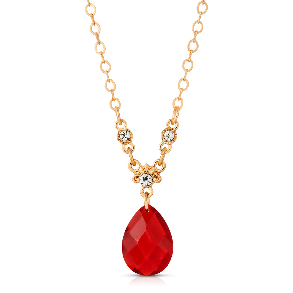 Siam Red Teardrop Stone Necklace 16" + 3" Extender