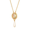1928 Jewelry Filigree Floral Pendant Faux Pearl Teardrop Necklace 16