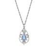 1928 Jewelry Faux Blue Moonstone Teardrop Fleur De Lis Pendant Necklace 16