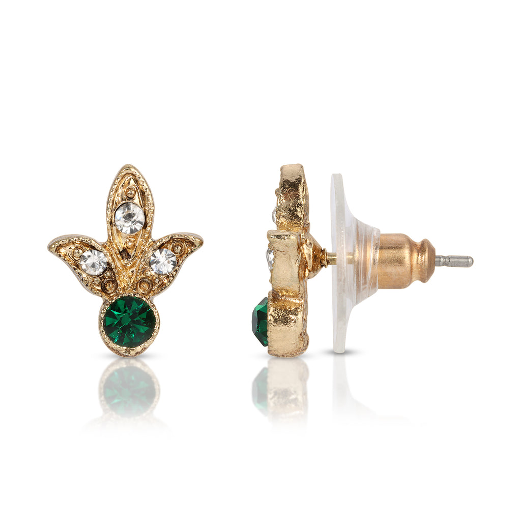La Belle Époque Crystal And Emerald Green Stud Earrings