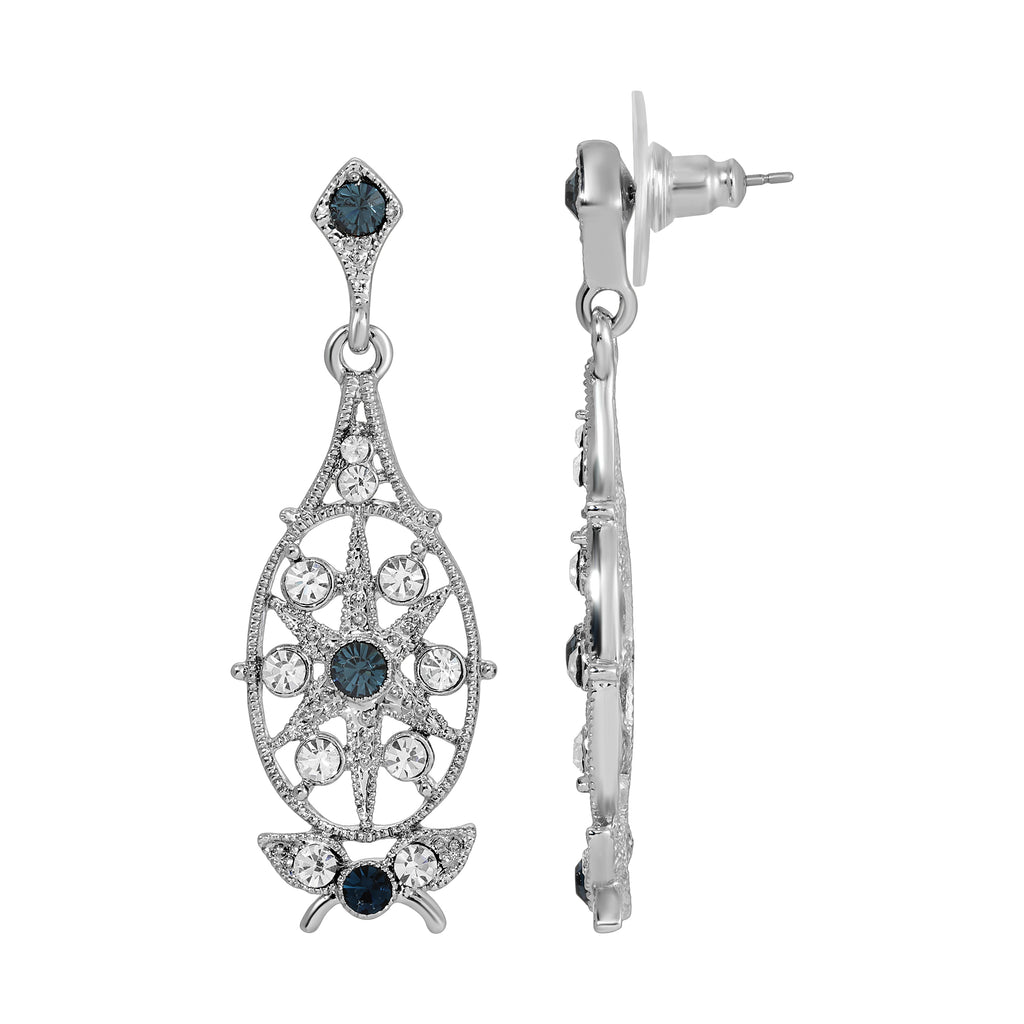 Art Deco Style Starburst Crystal Post Drop Earrings