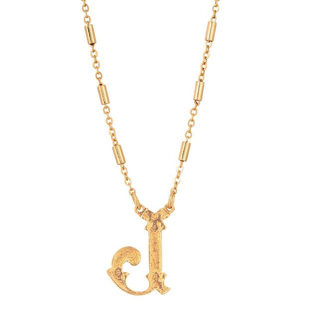 1928 Jewelry Old Fashioned Initial Pendant Necklace 15" + 3" Extender (J)