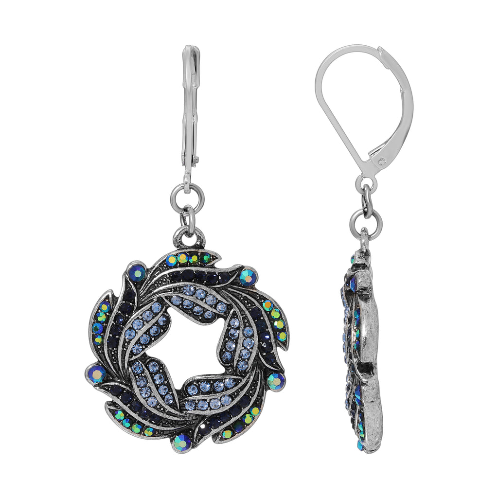 Giovane Iridescent AB & Blue Stone Wreath Drop Earrings