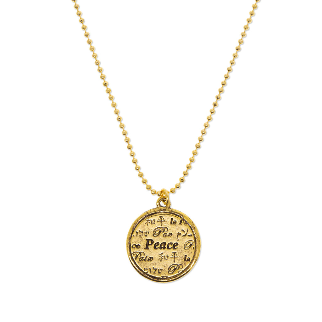 Multilingual Peace Pendant Necklace 16 Inch