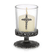 Deco Rose And Cross Glass Candle Holder