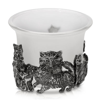 Antiqued Cats White Frosted Glass Candle Holder